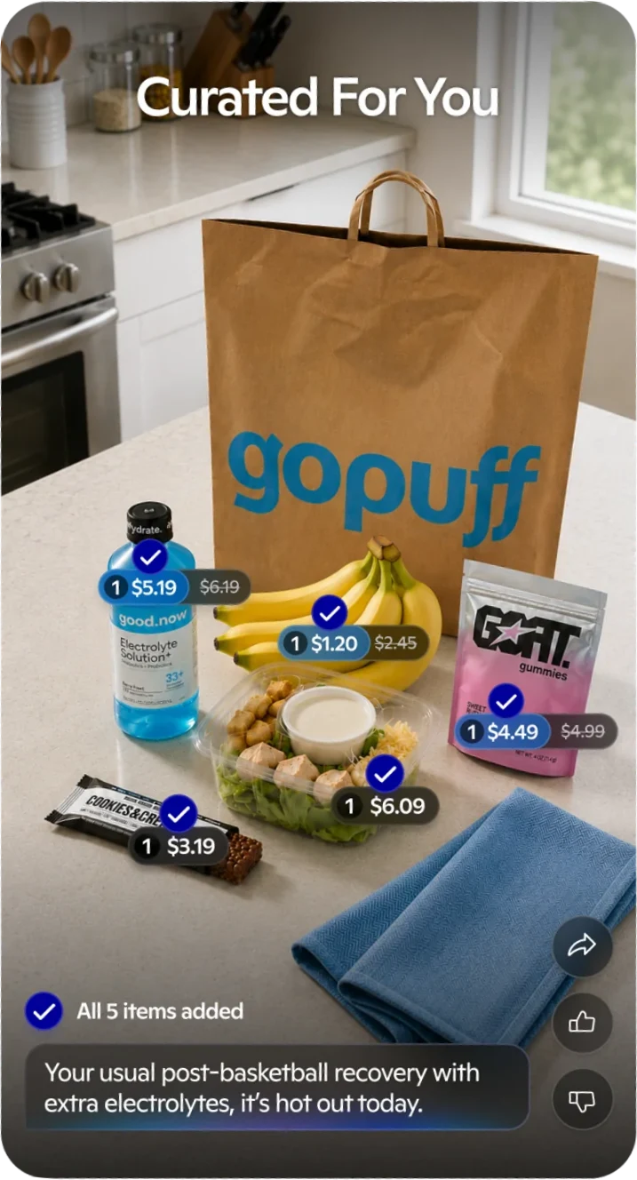 Phone showing a Curated For You Go Bag Design with personalized items