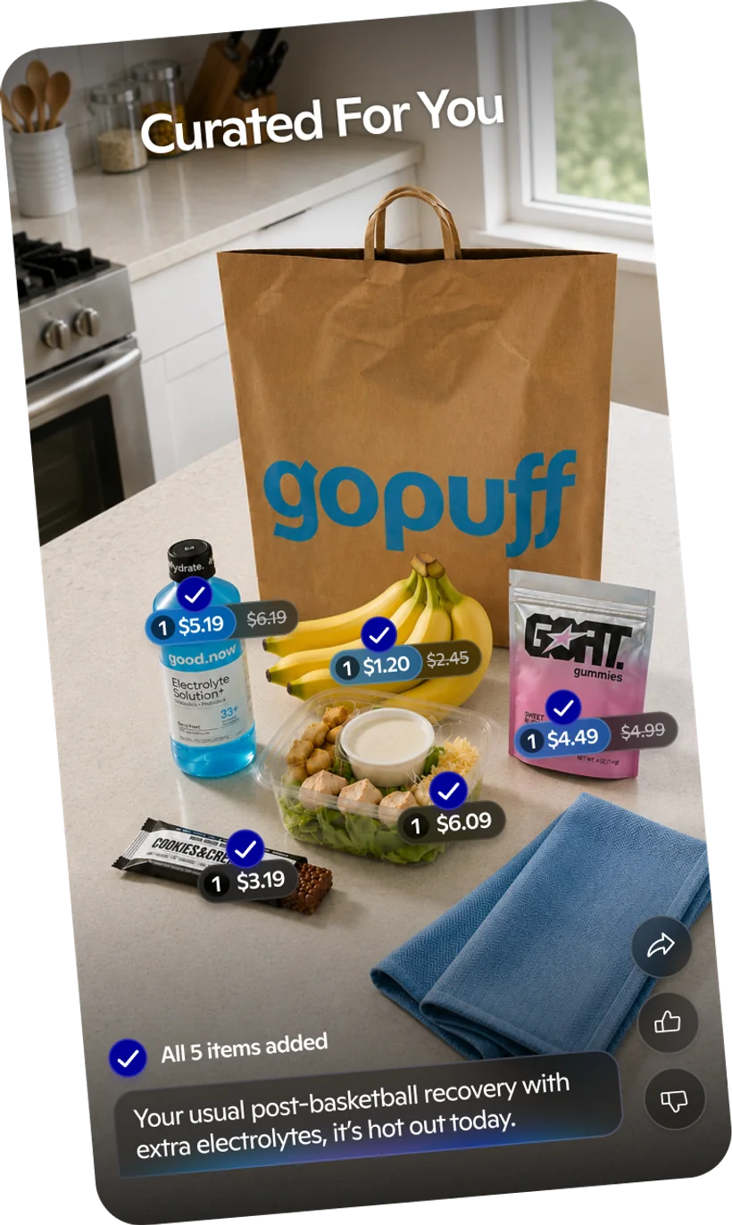 Phone showing a Curated For You Go Bag Design with personalized items