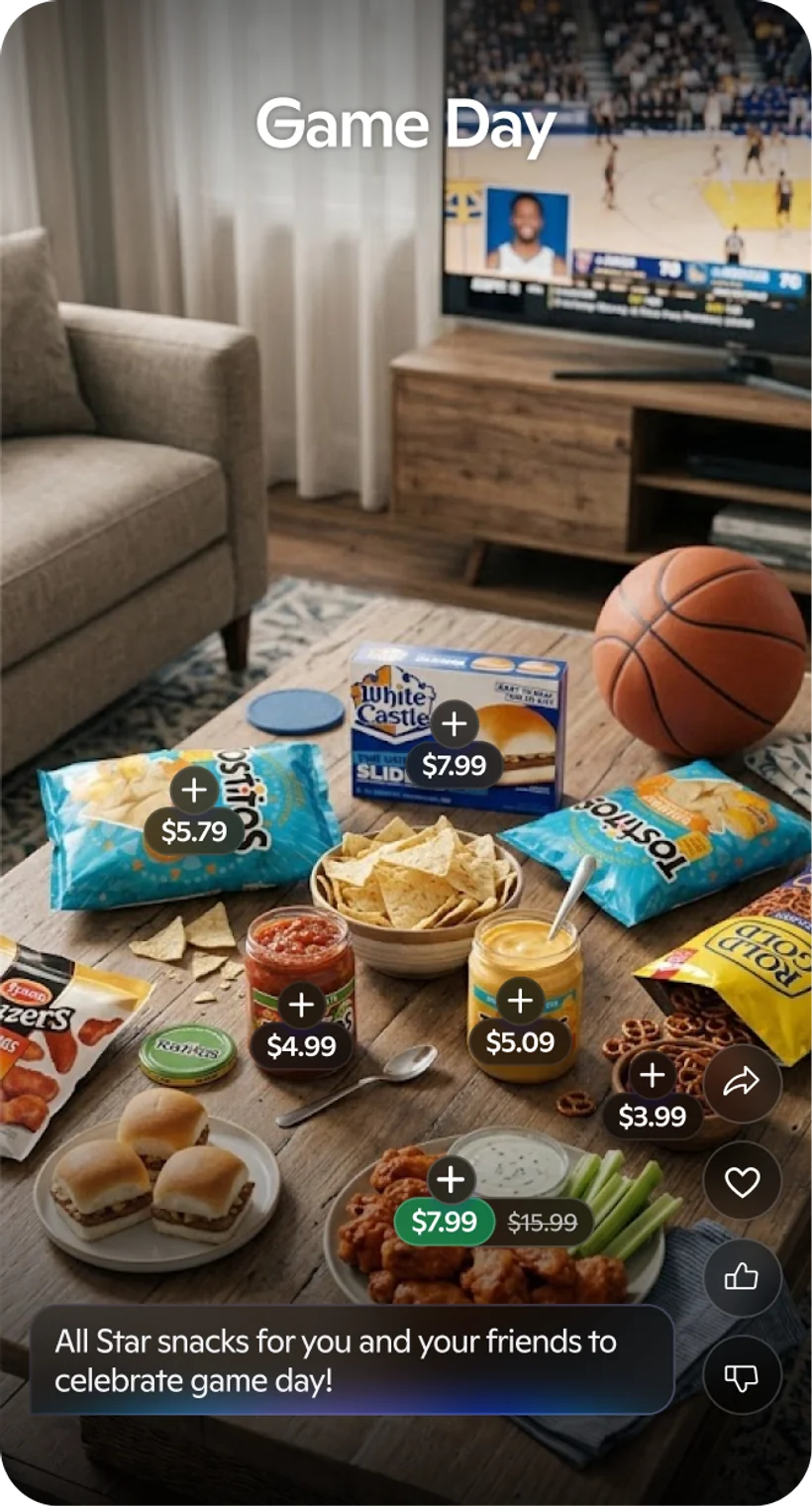 Phone showing Game Day Explore More Moments — Go-curated game day snacks