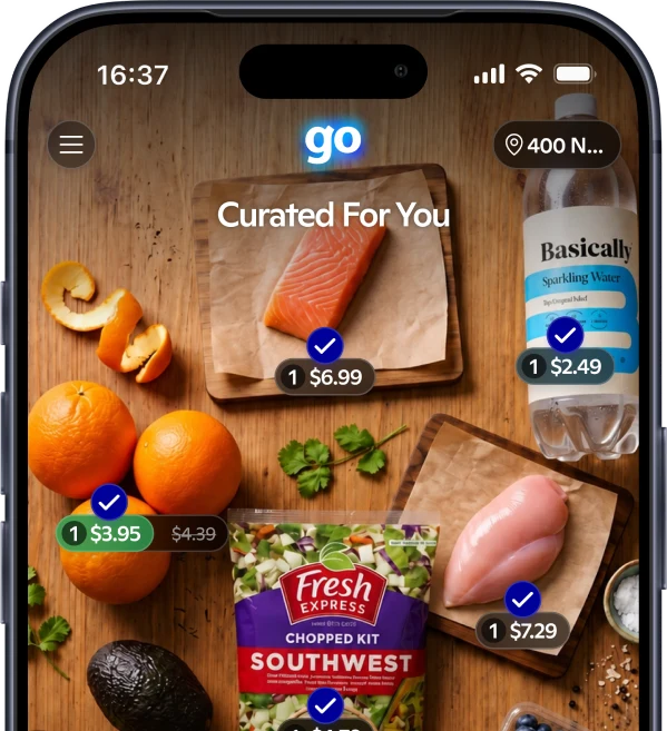 Phone showing a 5am Power Start cart with sports drinks and breakfast items